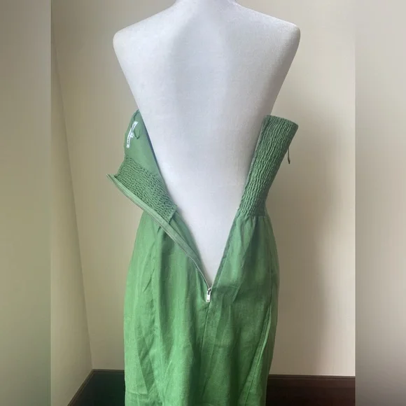 New Reformation Prescott Linen Dress In Palm Green - Picture 6 of 9
